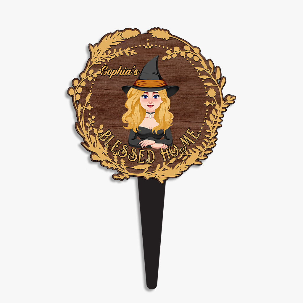 Blessed Home - Personalized Witch Acrylic Plaque Stake