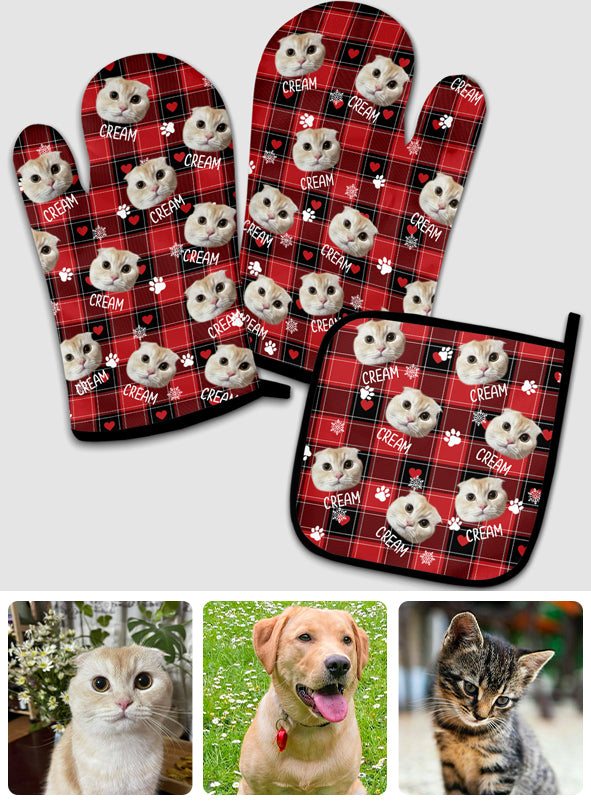 Custom Photo Pet Blanket - Gift for cat lovers, dog lover, cat lover - Personalized  Oven Mitts & Pot Holder Set