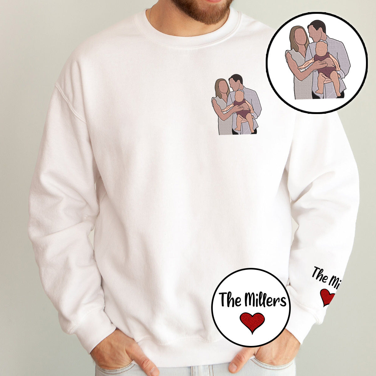 Custom 2D Photo - Personalized Family Embroidered Sweater