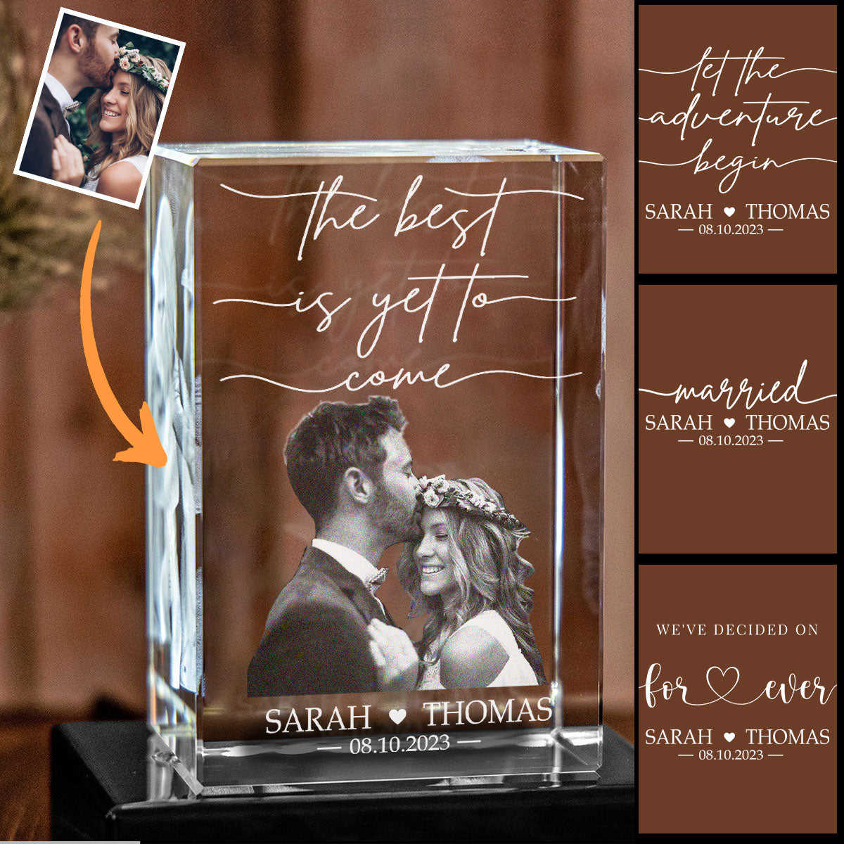 The Best Is Yet To Come - wedding gift for husband, wife, boyfriend, girlfriend - Personalized Laser Engraving 3D Cuboid Shaped Crystal Lamp