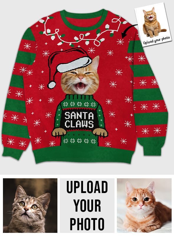 Santa Claws Christmas - Personalized Cat Ugly Sweater