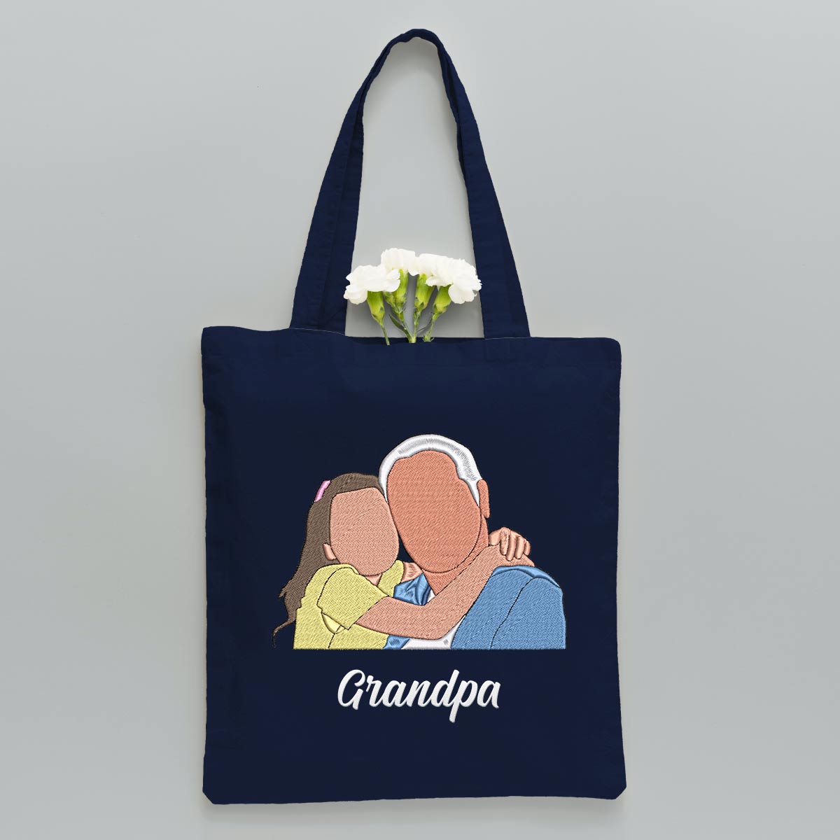 Custom 2D Photo - Personalized Grandpa Embroidered Tote Bag