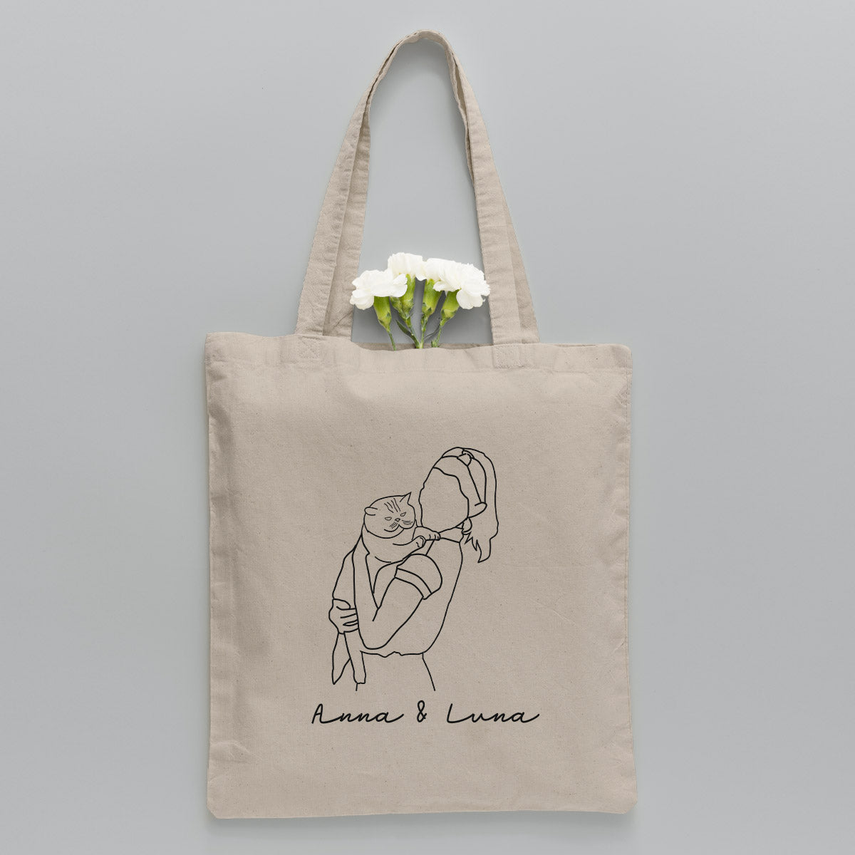 Custom Photo Line Art - Personalized Cat Embroidered Tote Bag