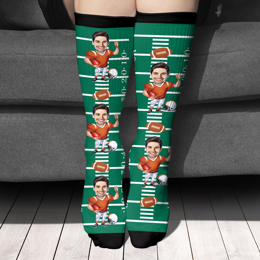 Funny Caricature Portrait - Football gift for dad, him, son - Personalized Socks