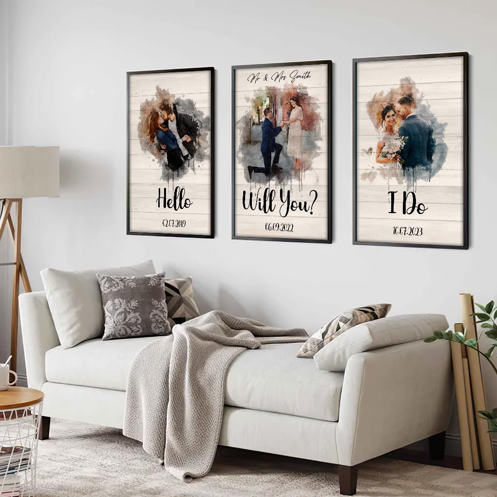 From Hello Till I Do - Personalized Husband And Wife Poster & Canvas Set