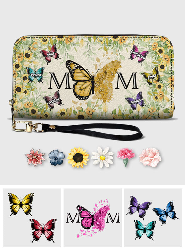 Mom Butterfly - Personalized Mother Leather Long Wallet