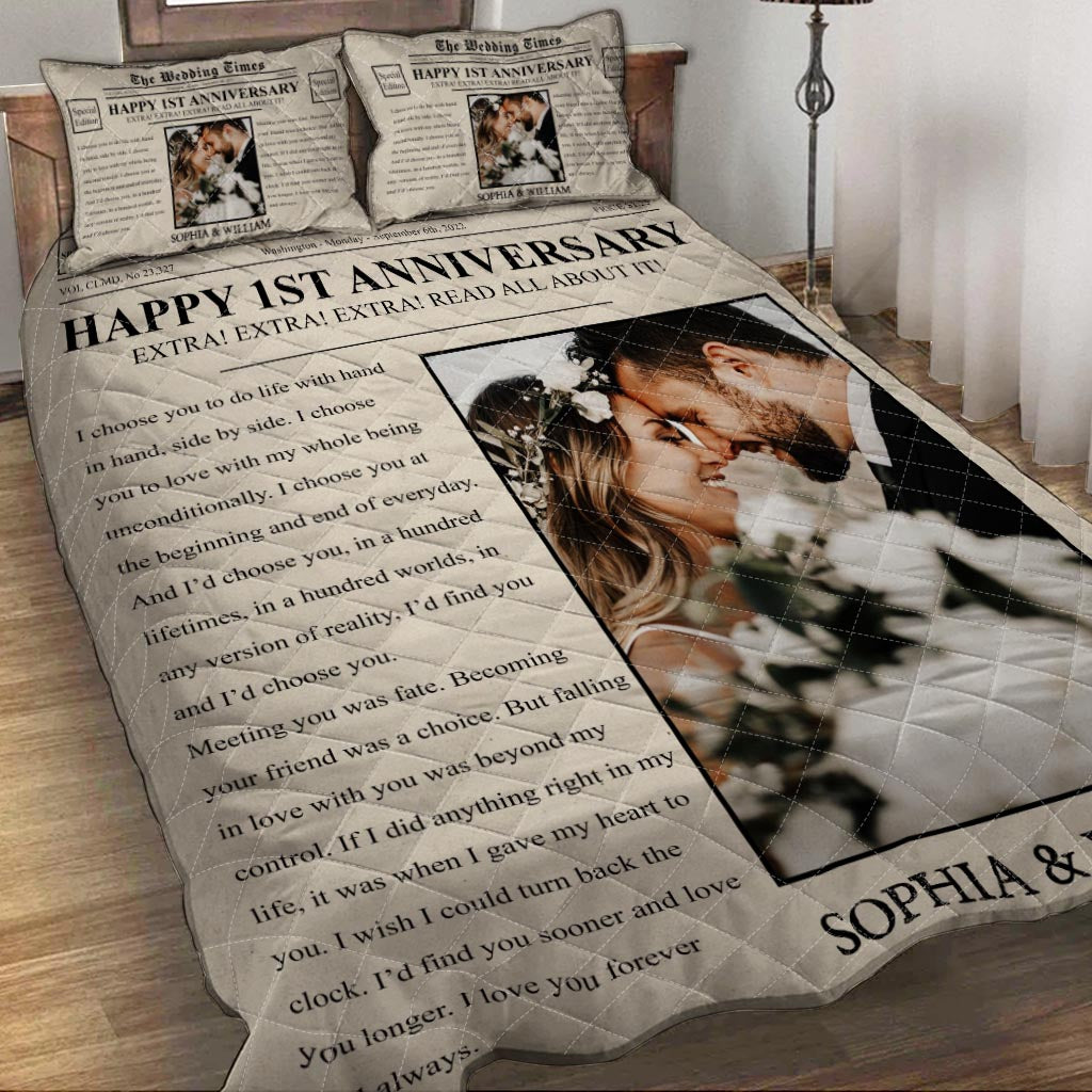 Happy Anniversary The Wedding Times Newspaper - Personalized Husband And Wife Quilt Set