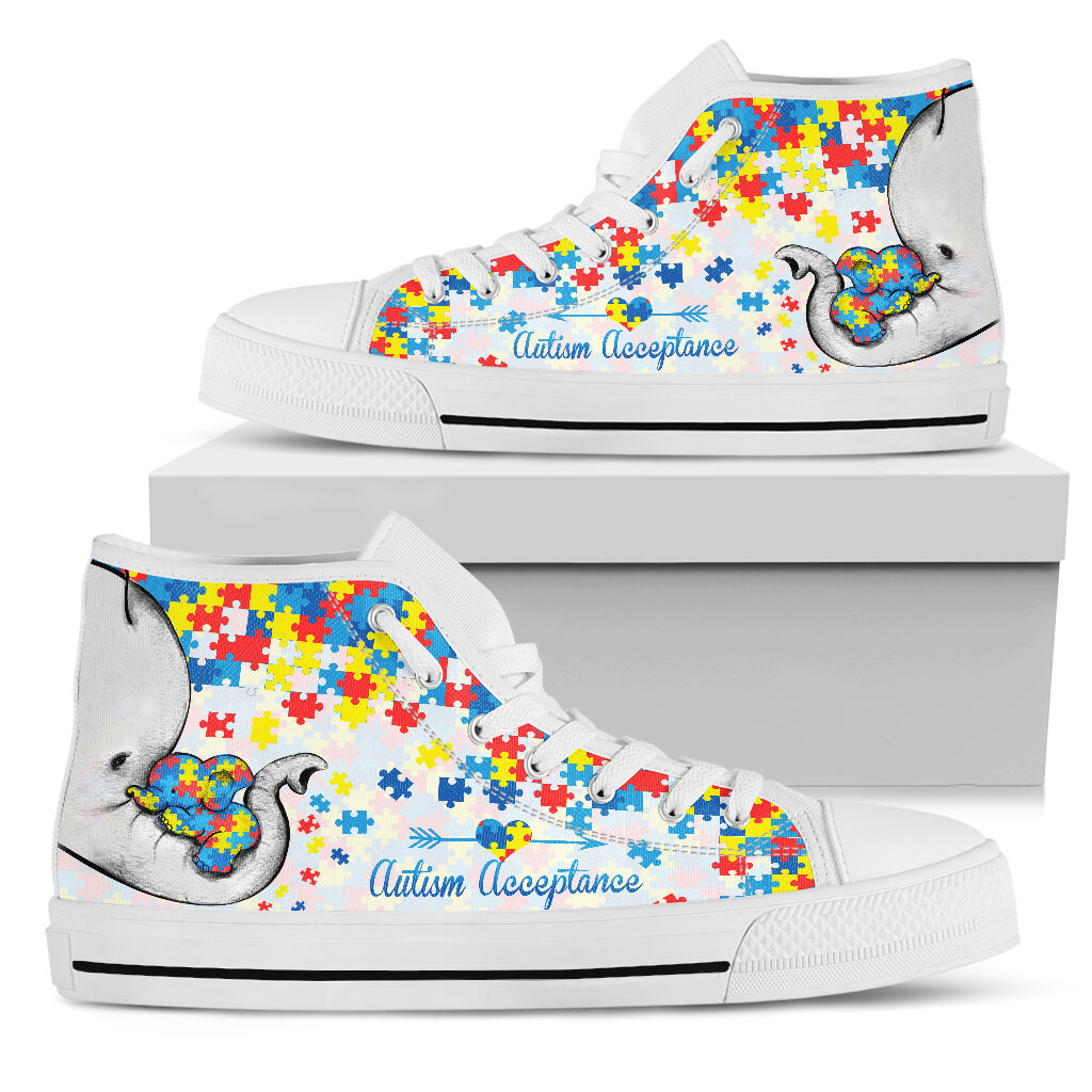 Autism Acceptance Elephant Mom - Autism Awareness High Top Shoes 0622