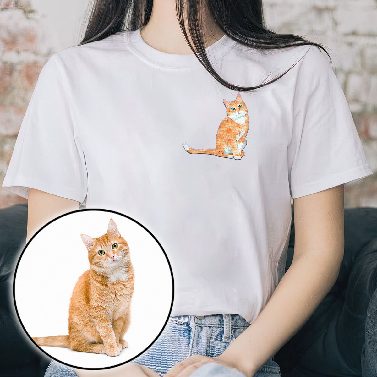 Custom 2D Photo - Personalized Cat Embroidered T-shirt