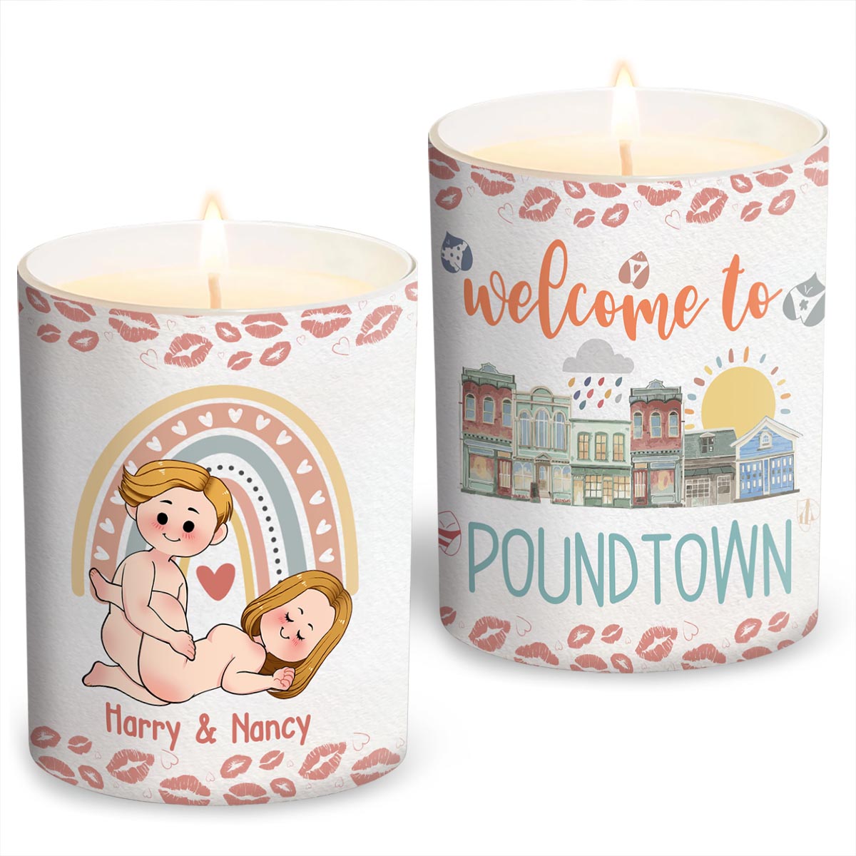 Welcome To The Poundtown Inappropriate Adult - Personalized Couple Candle With Wooden Lid