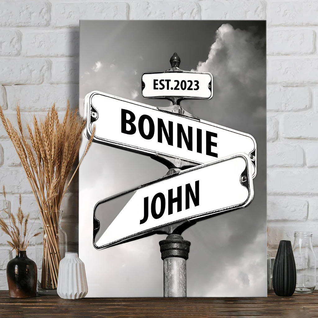 Vintage Street Sign - Personalized Couple Canvas And Poster