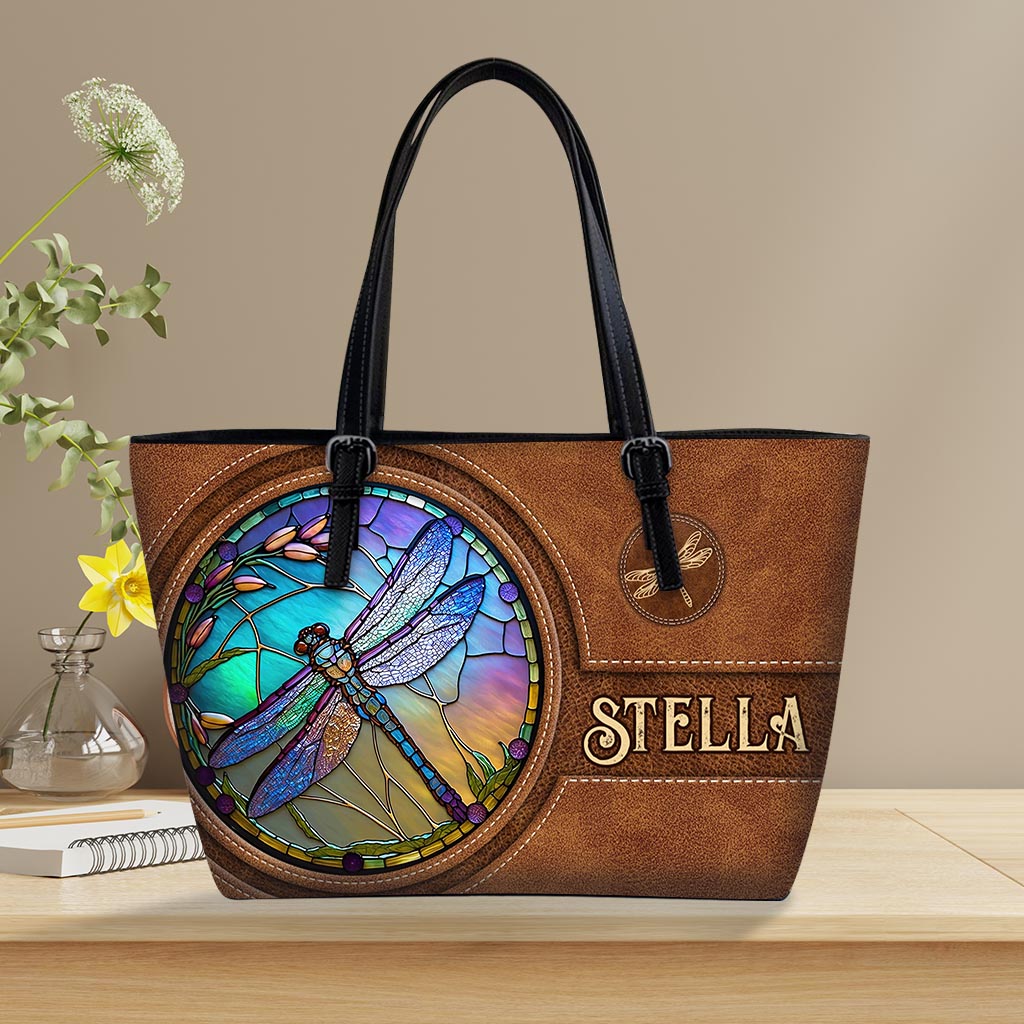 Stained Glass Dragonfly - Personalized Dragonfly Leather Bag