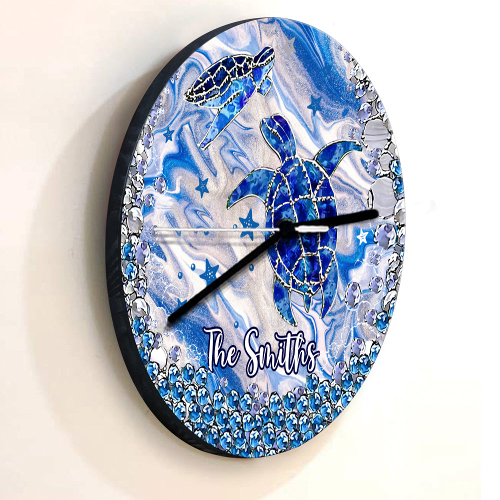 Blue Sea Turtles - Personalized Turtle Wall Clock