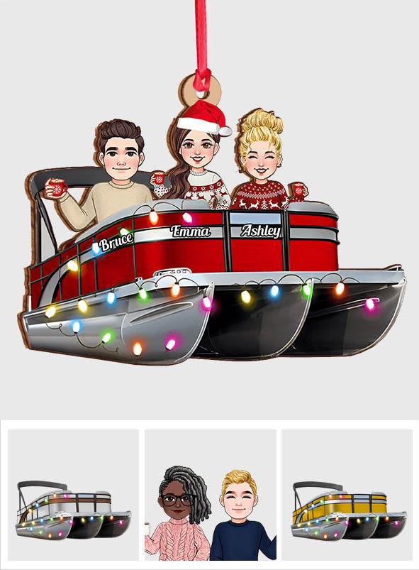 Christmas Light Pontoon Boat - Personalized Pontoon Ornament