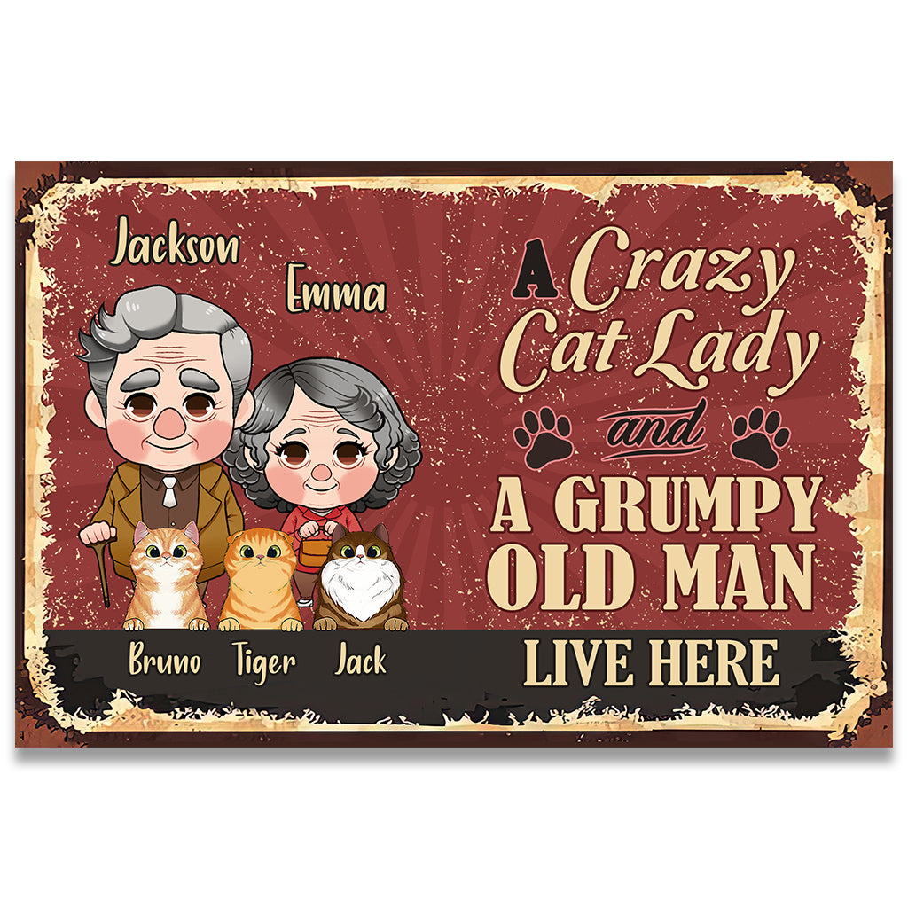 A Crazy Cat Lady And A Grumpy Old Man - Personalized Husband And Wife Doormat