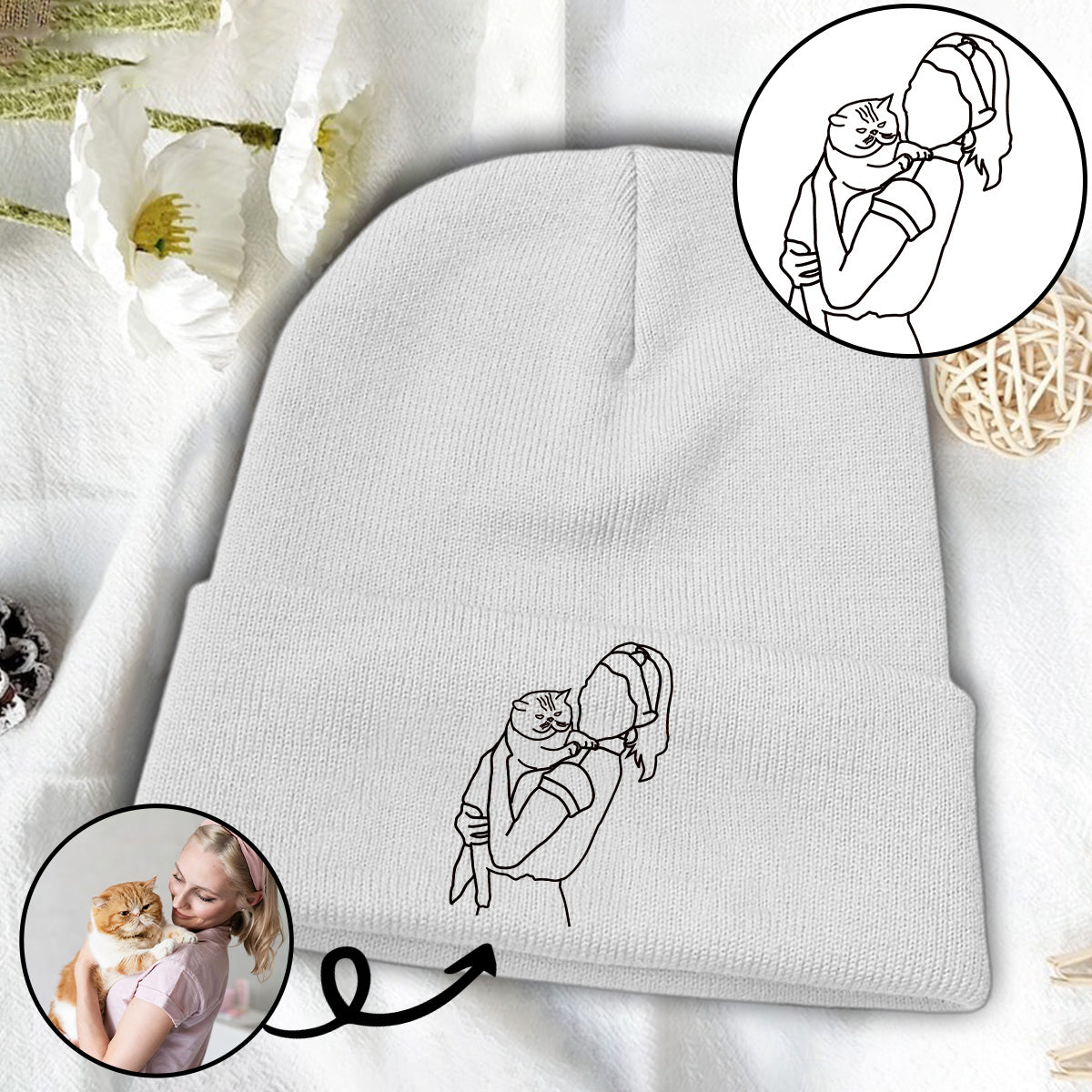 Custom Photo - Personalized Cat Embroidered Beanie