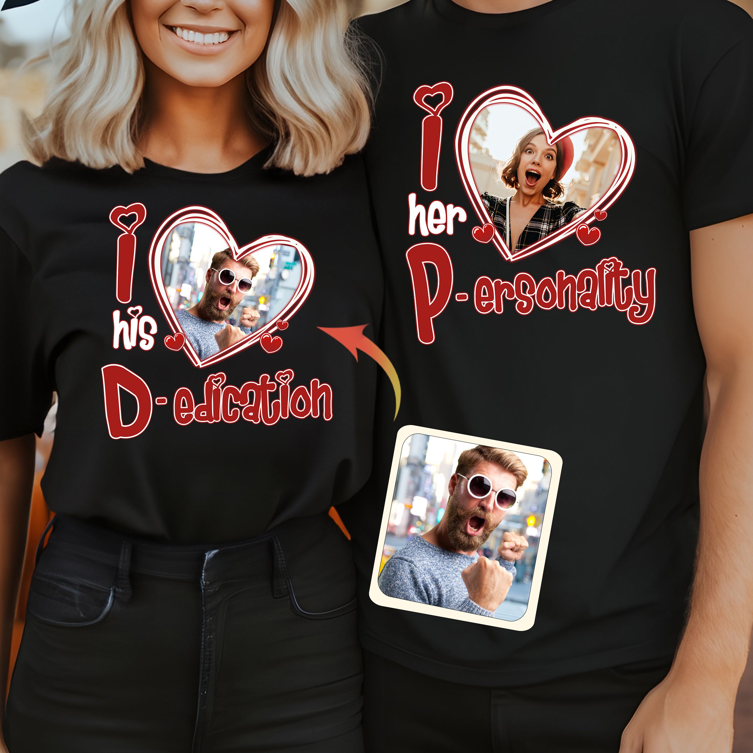 Discover I Love Her Personality I Love his Dedication Any Photo Upload - Personalized Couple T-shirt