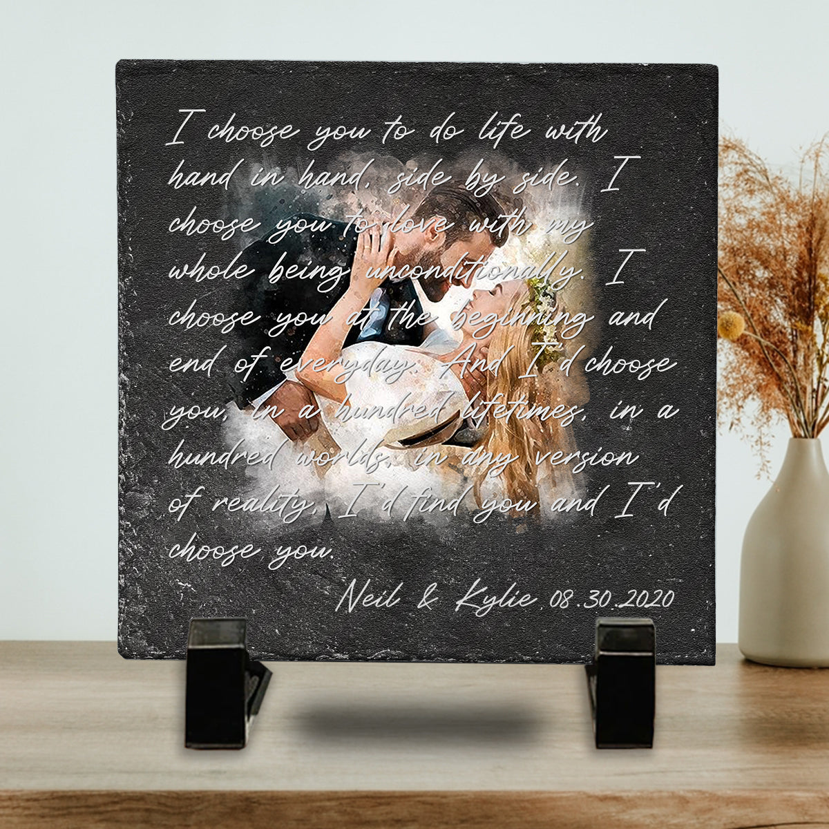I Choose You - Personalized Husband And Wife Square Shaped Stone