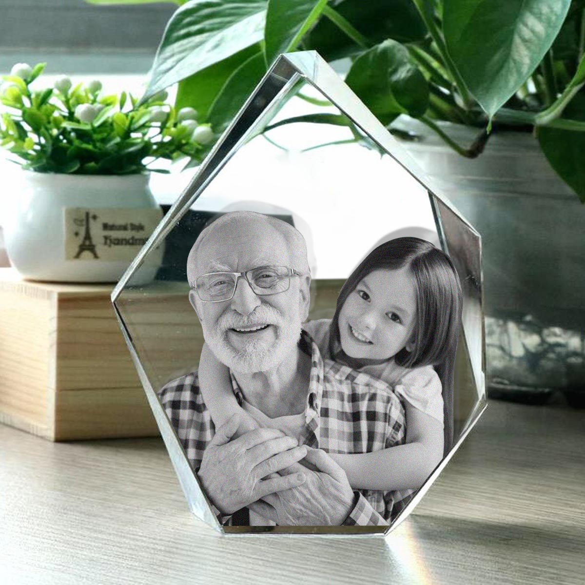 Custom Photo - Personalized Grandpa Laser Engraving 3D Iceberg Shaped Crystal Lamp