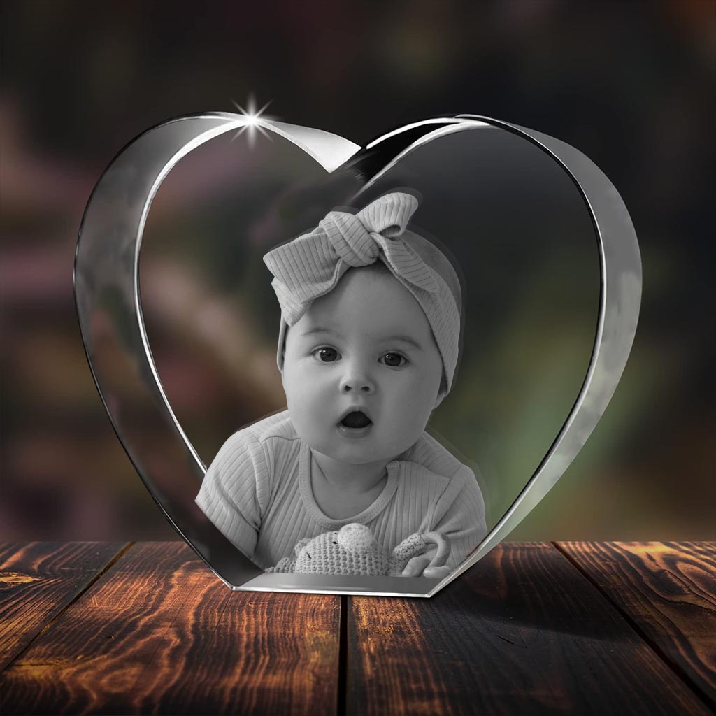 Custom Photo - Personalized Newborn Laser Engraving 3D Heart Shaped Crystal Lamp