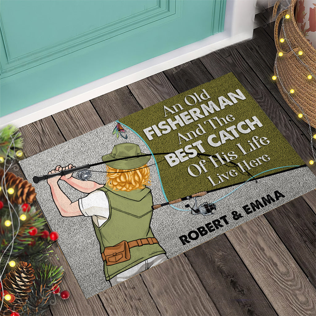 An Old Fisherman And The Best Catch Of His Life - Personalized Fishing Doormat