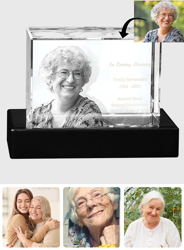 In Loving Memory - Memorial gift for loss of - Personalized Laser Engraving 3D Cuboid Shaped Crystal Lamp