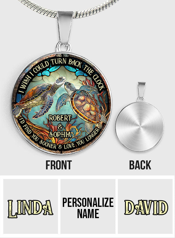 Turn Back The Clock - Personalized Turtle Round Pendant Necklace