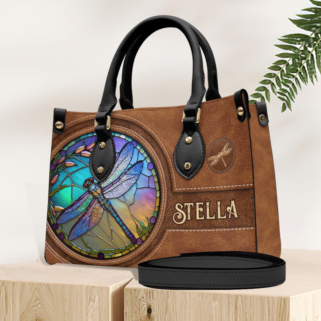 Stained Glass Dragonfly - Personalized Dragonfly Leather Handbag