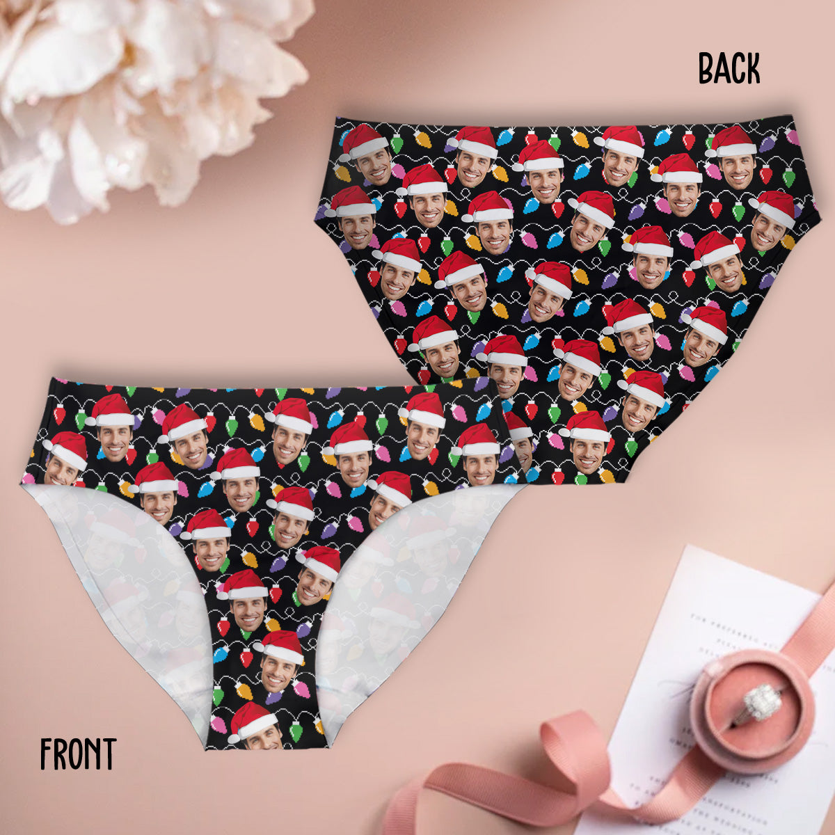 Any Photo Upload Colorful Christmas Light - Personalized Couple Women Briefs & Men Boxer Briefs