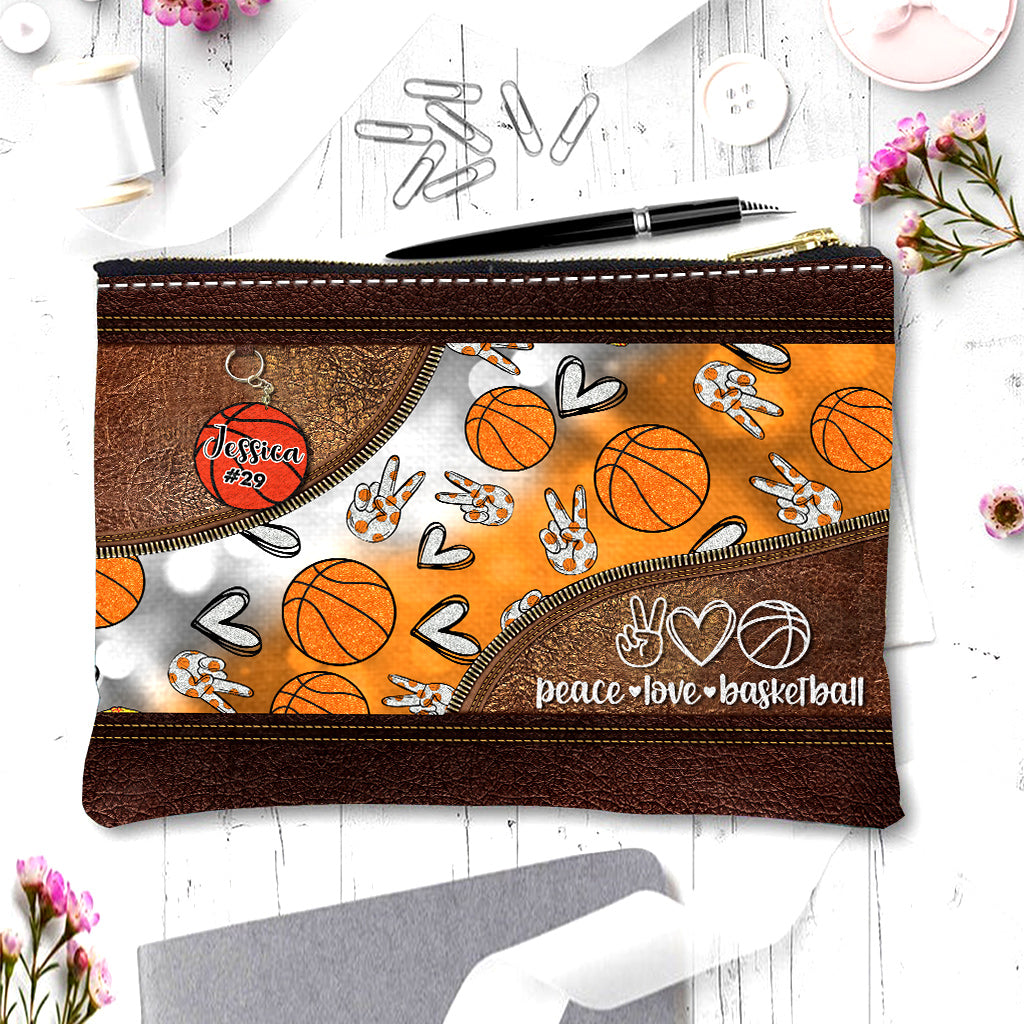 Peace Love Basketball - Personalized Basketball Pouch
