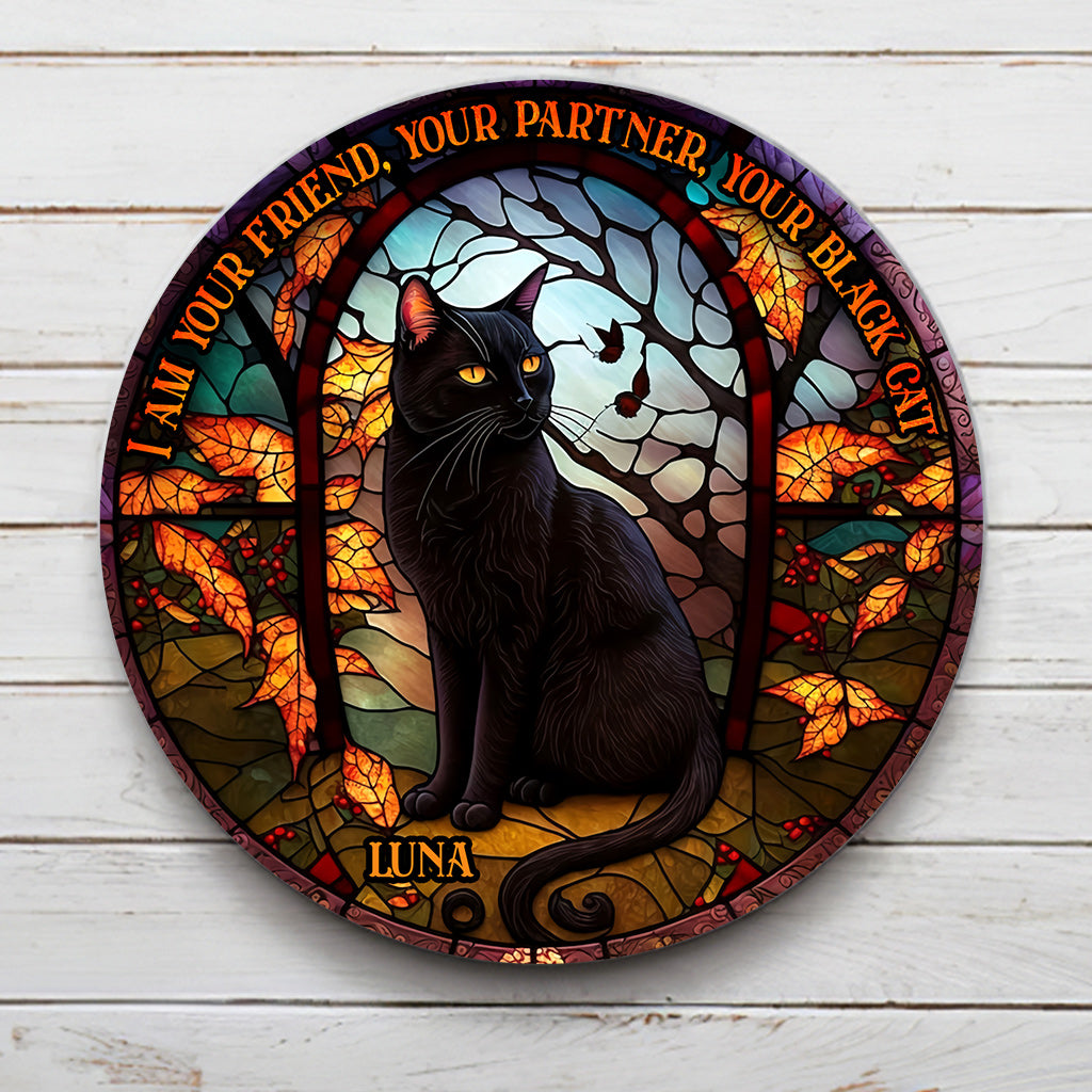 Black Cat - Personalized Black Cat Round Metal Sign