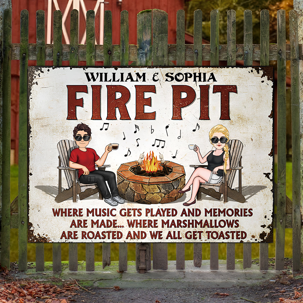 Welcome To Our Fire Pit - Personalized Backyard Rectangle Metal Sign