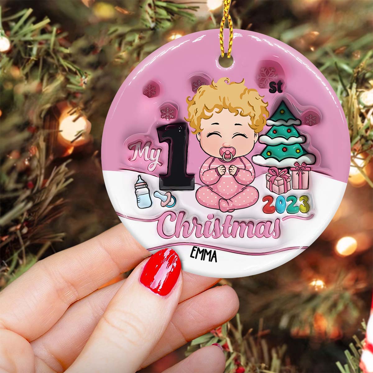 My 1st Christmas - Personalized Kid Ceramic Circle Ornament