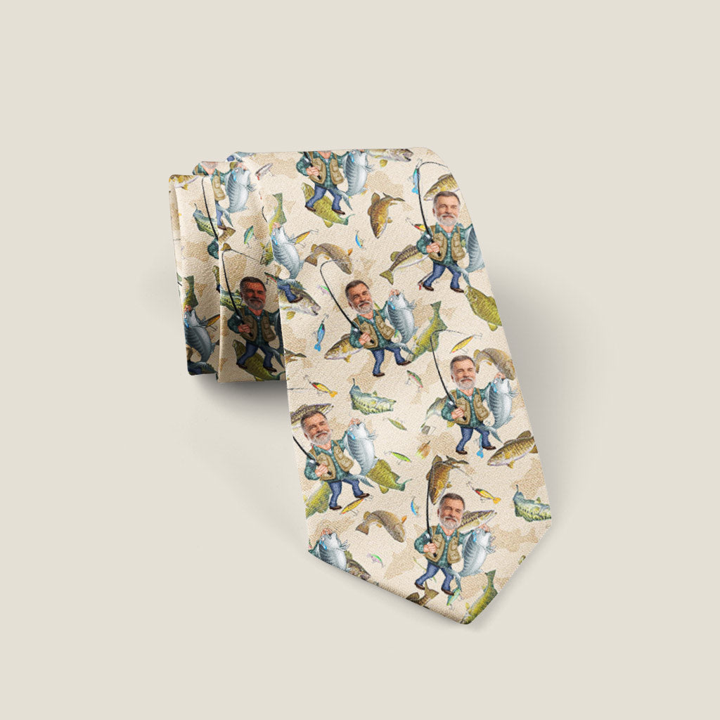 Photo Inserted Funny Fishing - Personalized Fishing Necktie