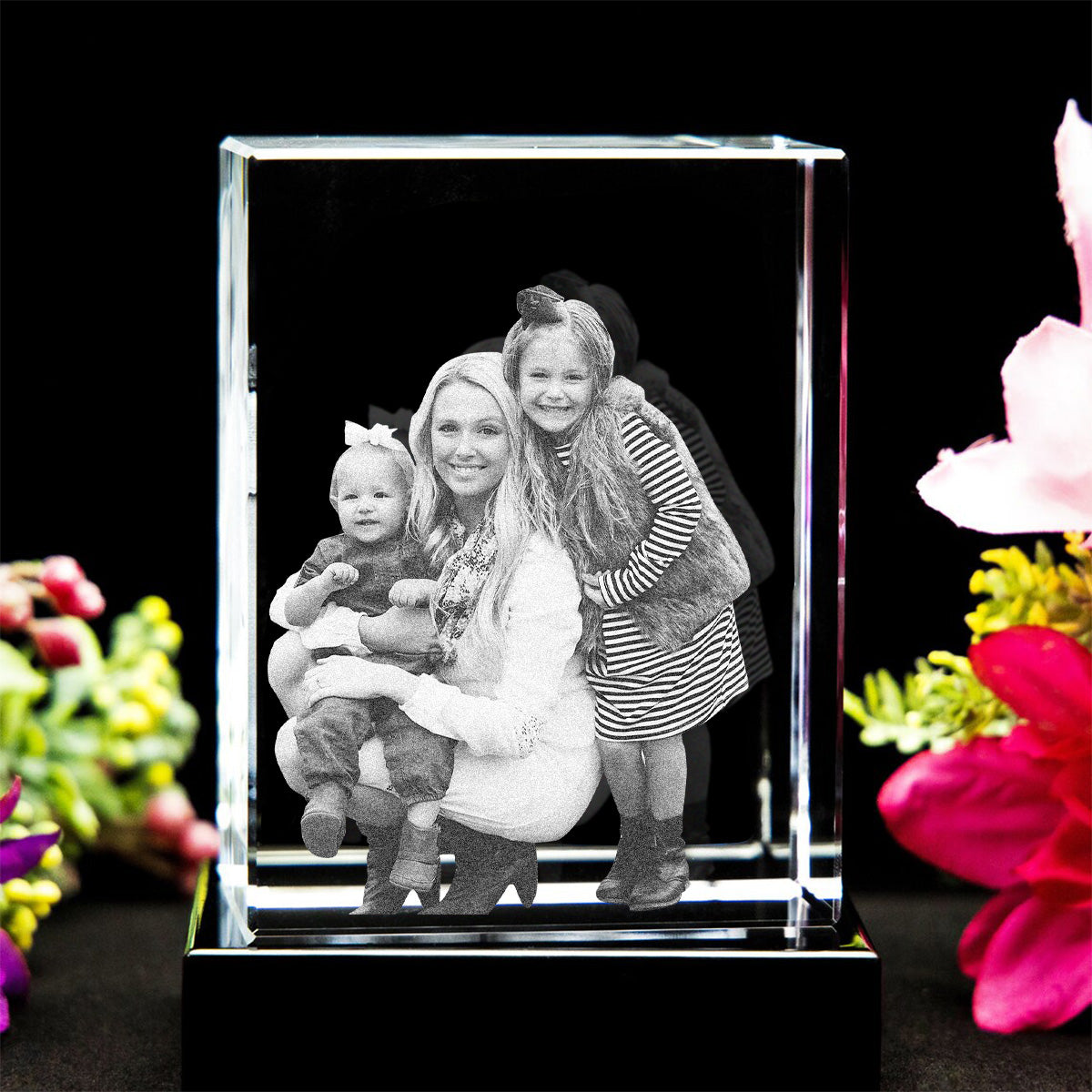 Custom Photo - Personalized Step Mom Laser Engraving 3D Cuboid Shaped Crystal Lamp