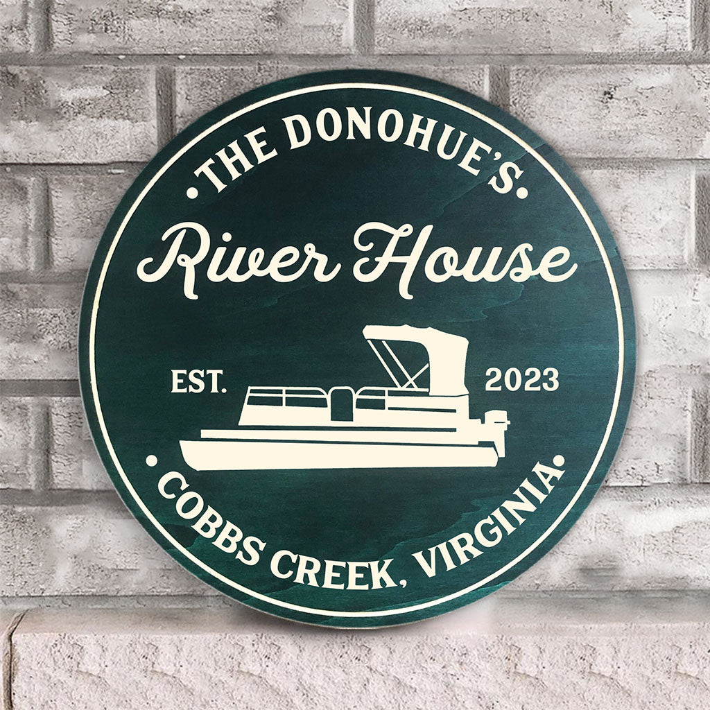 River House - Personalized Pontoon Round Wood Sign