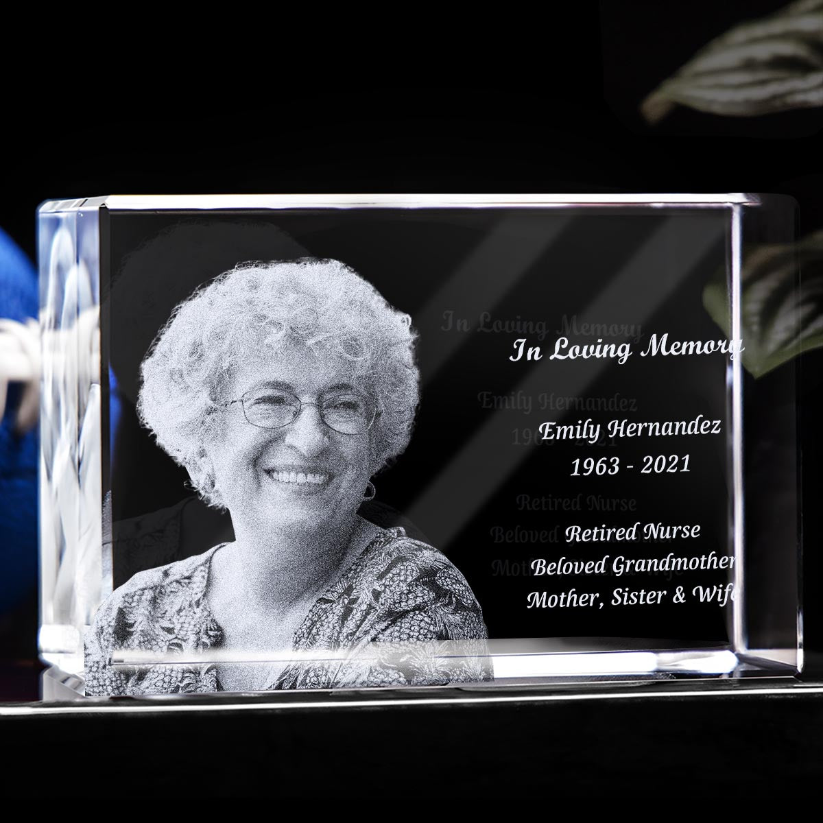 In Loving Memory - Memorial gift for loss of - Personalized Laser Engraving 3D Cuboid Shaped Crystal Lamp