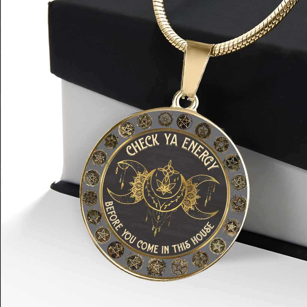 Check Your Energy - Witch Round Pendant Necklace