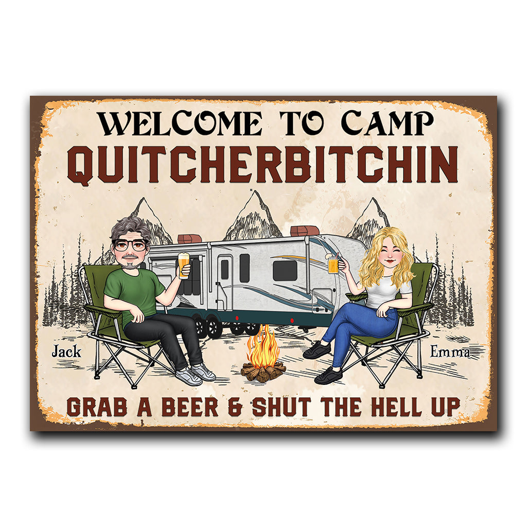 Welcome To Camp Quitcherbitchin - Personalized Camping Rectangle Metal Sign