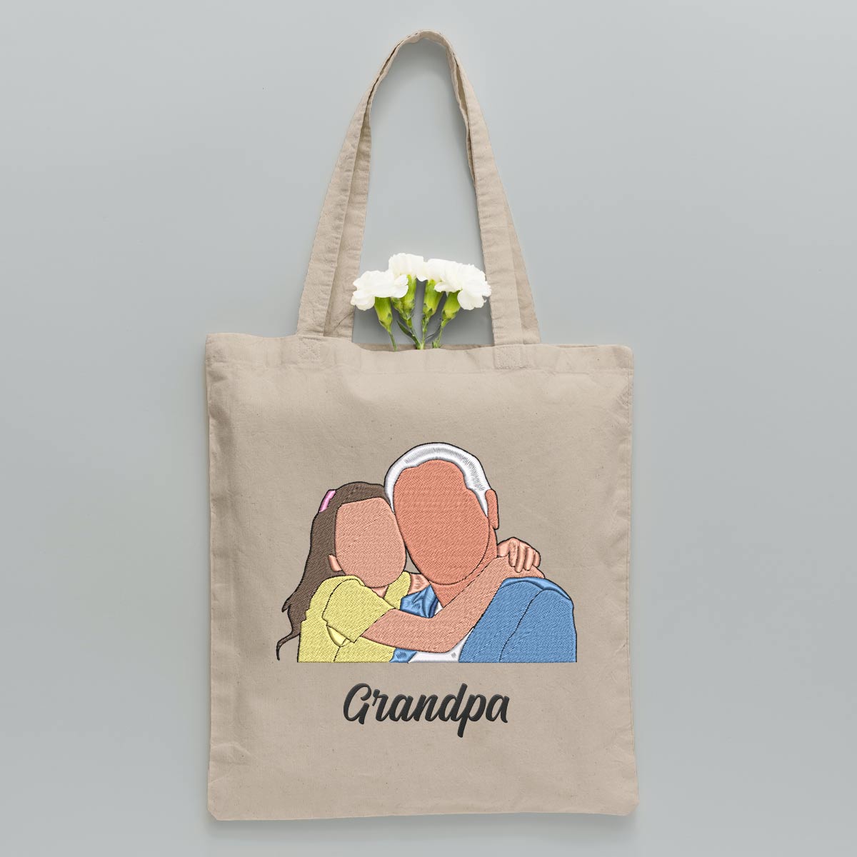 Custom 2D Photo - Personalized Grandpa Embroidered Tote Bag