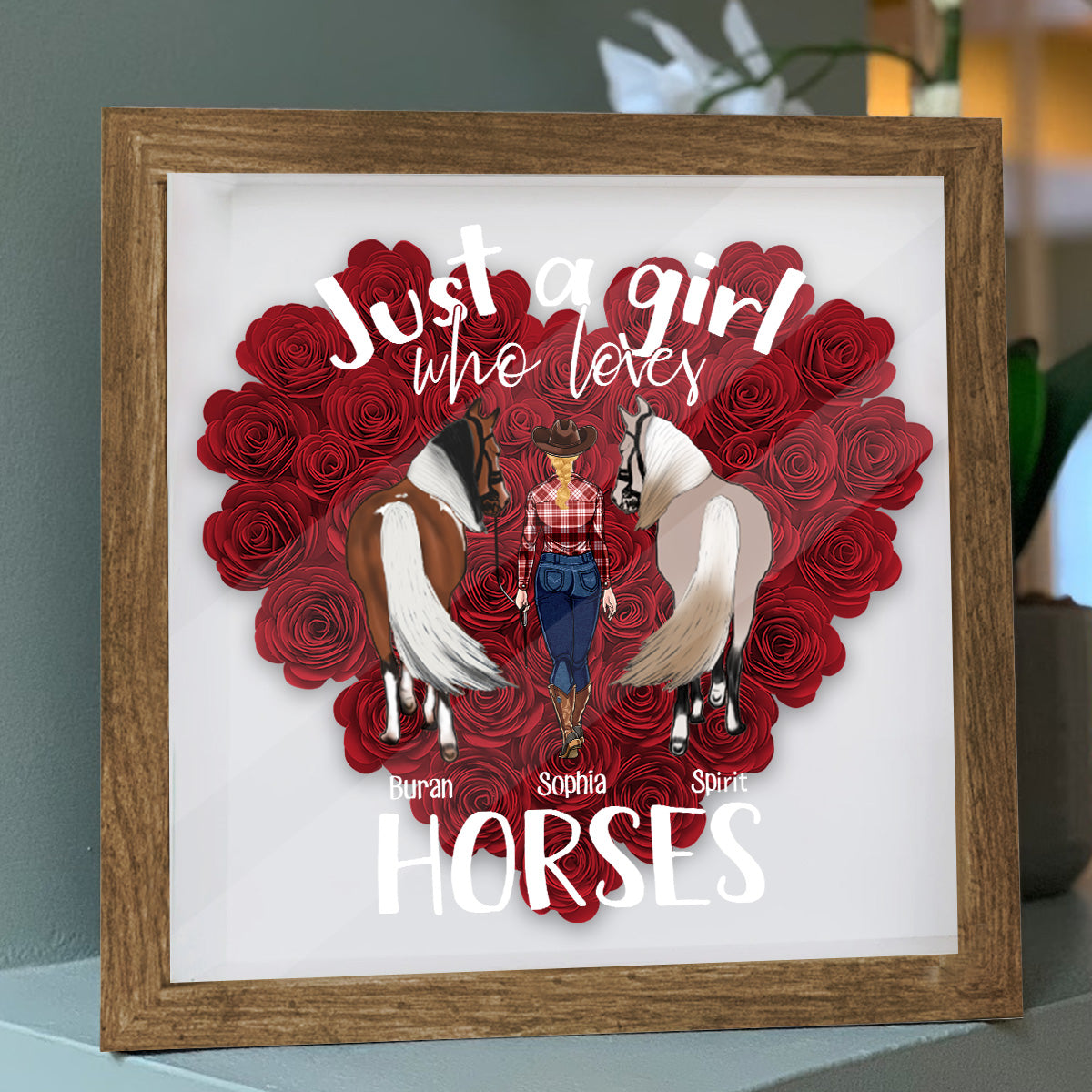 Just A Girl Who Loves Horses - Personalized Horse Flower Shadow Box