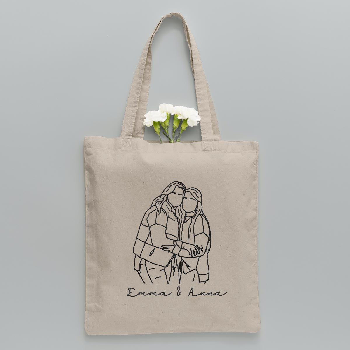 Custom Photo Line Art - Personalized Sibling Embroidered Tote Bag