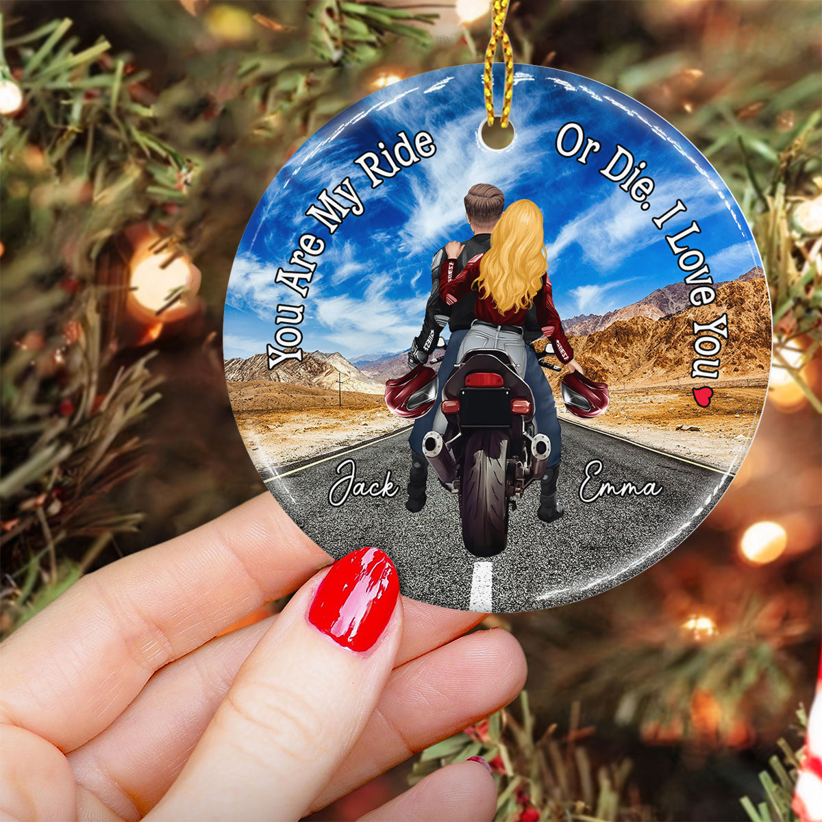 You Are My Ride Or Die - Biker gift for boyfriend, girlfriend - Personalized Ceramic Circle Ornament