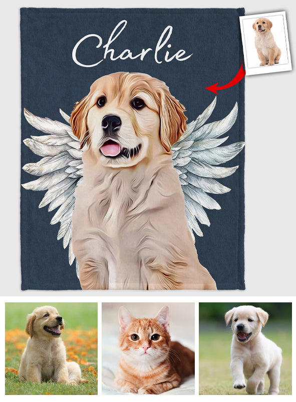 Dog Cat Angel Wings - Gift for dog lovers, cat lover, who lost dog, who lost cat - Personalized Blanket