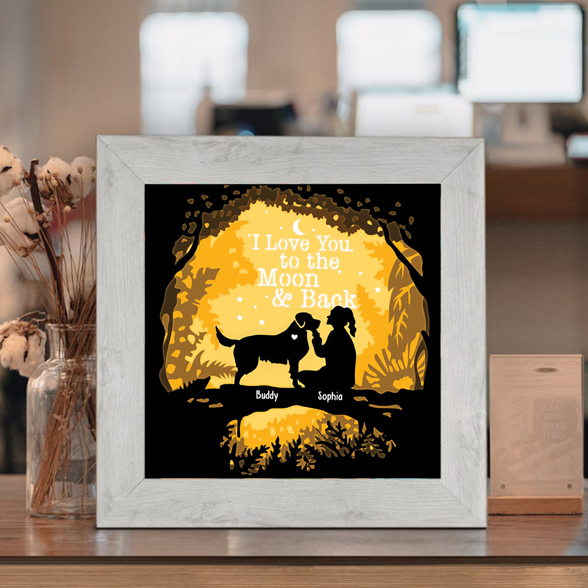 I Love You To The Moon And Back - Gift for dog lovers - Personalized Light Shadow Box