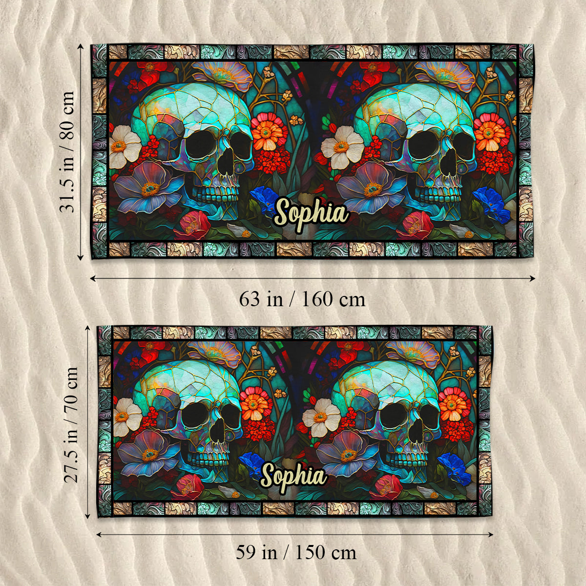 Floral Skull - Personalized Skull Beach Towel