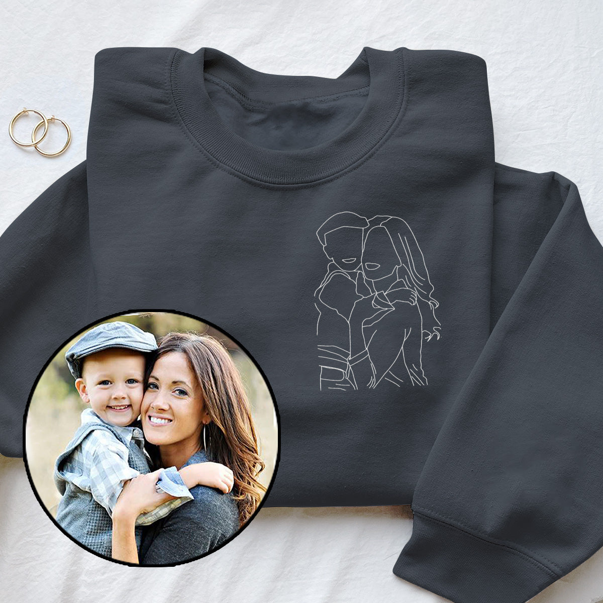 Custom Line Art - Personalized Kid Embroidered Sweater