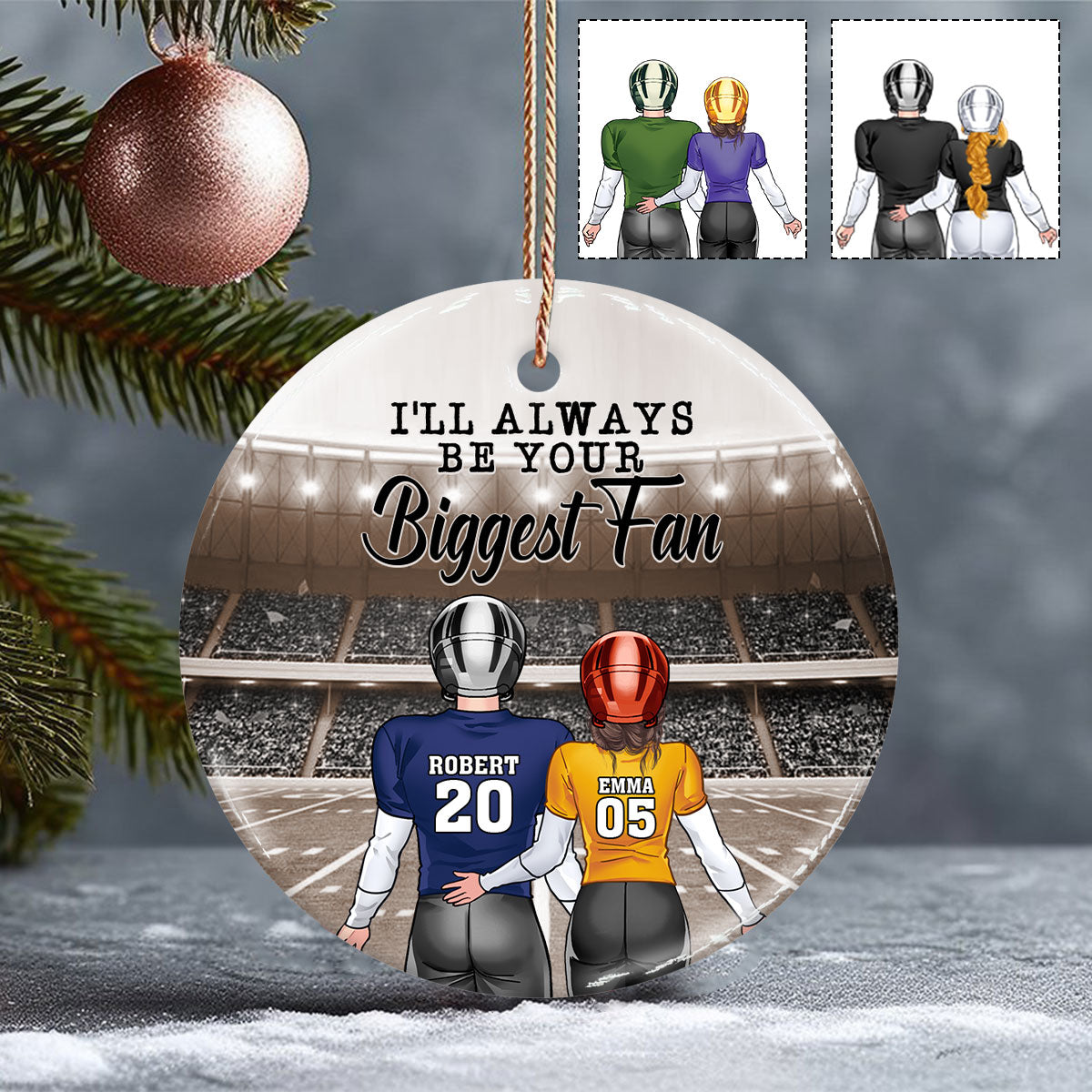 I'll Always Be Your Biggest Fan - Personalized Football Ceramic Circle Ornament