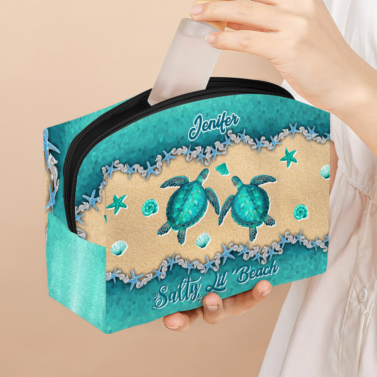 Salty Lil' Beach - Personalized Turtle Makeup Bag