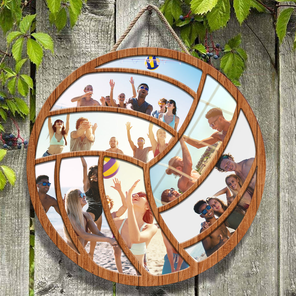 Volleyball Player Gift Photo Collage - Personalized Volleyball Round Wood Sign